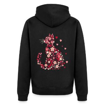 Blumen Katze für Katzen Besitzer und Valentinstag - Unisex Premium Bio Zip Hoodie - Schwarz - Hinten - Nico (187cm)