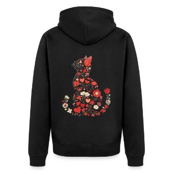 Blumen Katze für Katzen Besitzer und Valentinstag - Unisex Premium Bio Zip Hoodie - Schwarz - Hinten - Nico (187cm)