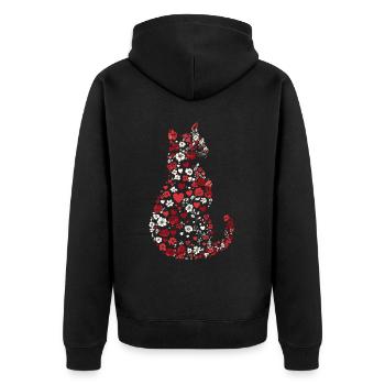 Blumen Katze für Katzen Besitzer und Valentinstag - Unisex Premium Bio Zip Hoodie - Schwarz - Hinten - Nico (187cm)