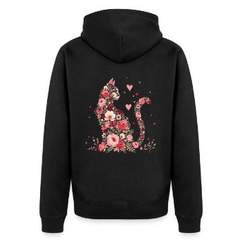 Blumen Katze für Katzen Besitzer und Valentinstag - Unisex Premium Bio Zip Hoodie - Schwarz - Hinten - Nico (187cm)