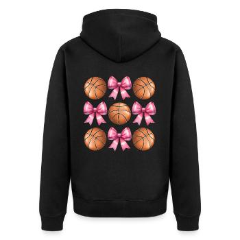Coquette Bogen Basketball Spieler Mütter Tag Rosa - Unisex Premium Bio Zip Hoodie - Schwarz - Hinten - Nico (187cm)