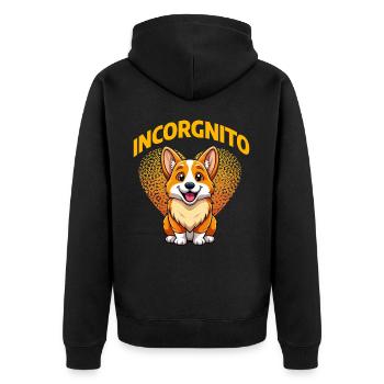 Incorgnito – Jeu de mots amusant sur le corgi - Veste à capuche bio Premium Unisexe - noir - Dos - Nico (187cm)