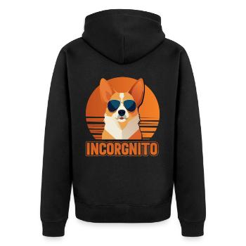 Incorgnito – Jeu de mots amusant sur le corgi - Veste à capuche bio Premium Unisexe - noir - Dos - Nico (187cm)
