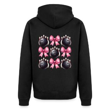 Coquette Bowling Kugel Pins Bowler rosa Schleife - Unisex Premium Bio Zip Hoodie - Schwarz - Hinten - Nico (187cm)