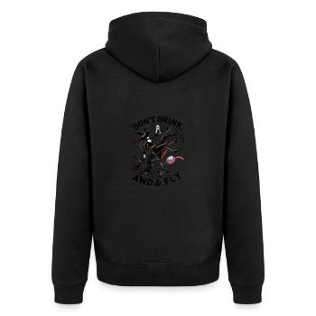 Hexe mit Besen und Weinglas - Unisex Premium Bio Zip Hoodie - Schwarz - Hinten - Nico (187cm)