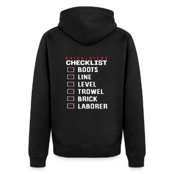 Maurer Checklist Boots Line Level Trowel - Unisex Premium Organic Zip Hoodie - black - Back - Nico (187cm)