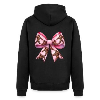 Coquette Bogen Bigfoot Sasquatch Yeti Muster - Unisex Premium Bio Zip Hoodie - Schwarz - Hinten - Nico (187cm)