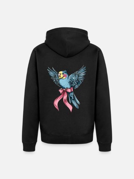 Coquette Bow Budgie Parakeet Parrot - Unisex Premium Organic Zip Hoodie - black
