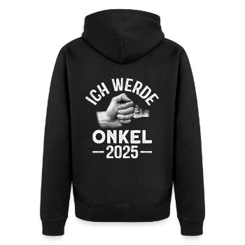 Herren Ich werde Onkel 2025 Ich werde bald Onkel - Unisex Premium Bio Zip Hoodie - Schwarz - Hinten - Nico (187cm)