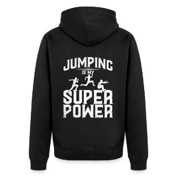 Long Jump Long Jump Jumping Is My Super Power - Unisex Premium Organic Zip Hoodie - black - Back - Nico (187cm)