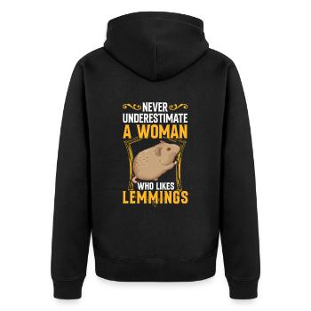 Lemming Vole Woman with Lemming - Unisex Premium Organic Zip Hoodie - black - Back - Nico (187cm)