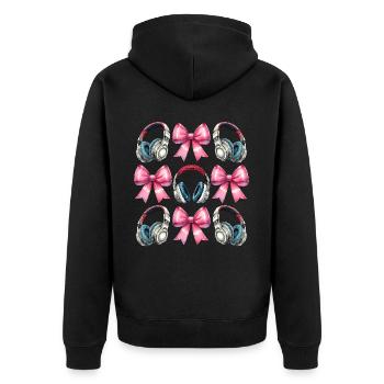 Coquette Bow Tontechniker Tontechniker - Unisex Premium Bio Zip Hoodie - Schwarz - Hinten - Nico (187cm)