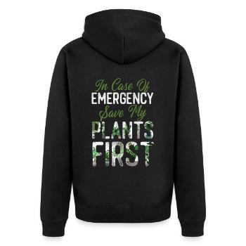 Plant Lover Gardening In Case Of - Unisex Premium Organic Zip Hoodie - black - Back - Nico (187cm)