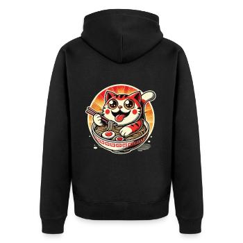 Streetwear Cat Ramen Nudeln Japanische Glück - Unisex Premium Bio Zip Hoodie - Schwarz - Hinten - Nico (187cm)