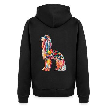 Afghanischer Windhund - Unisex Premium Bio Zip Hoodie - Schwarz - Hinten - Nico (187cm)