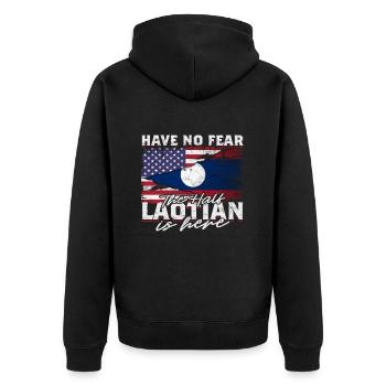 Laos Have No Feat The Half Loatian Is Here - Unisex Premium Bio Zip Hoodie - Schwarz - Hinten - Nico (187cm)