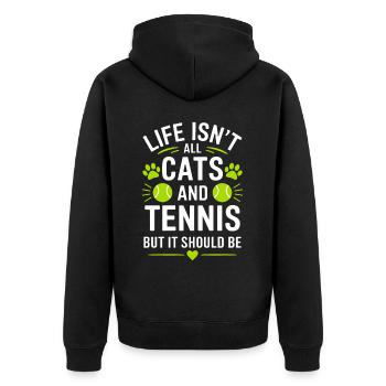 Tennis Spruch Katzen Lustiges Tennis Geschenk - Unisex Premium Bio Zip Hoodie - Schwarz - Hinten - Nico (187cm)