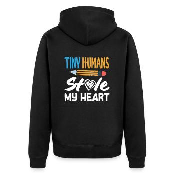 Grundschullehrerin Tiny Humans Stole My Heart - Unisex Premium Bio Zip Hoodie - Schwarz - Hinten - Nico (187cm)