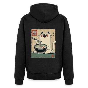 Kawaii Cat Ramen Nouilles Streetwear Ukiyo-E - Veste à capuche bio Premium Unisexe - noir - Dos - Nico (187cm)