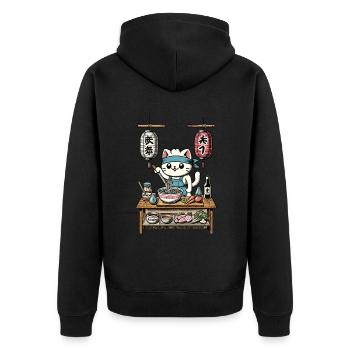 Cats, Ramen, Chef, Ukiyo-E, Kawaii, Retro, Japan - Unisex Premium Organic Zip Hoodie - black - Back - Nico (187cm)