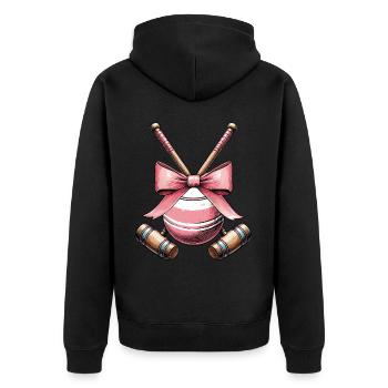 Coquette Bogen Krocketschläger Ball rosa Schleife - Unisex Premium Bio Zip Hoodie - Schwarz - Hinten - Nico (187cm)
