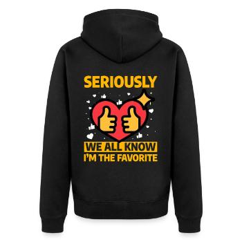 Im Ernst, wir alle wissen, dass ich der Favorit bin - Unisex Premium Bio Zip Hoodie - Schwarz - Hinten - Nico (187cm)