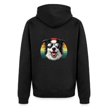 vintage Border Collie Dog - Unisex Premium Bio Zip Hoodie - Schwarz - Hinten - Nico (187cm)