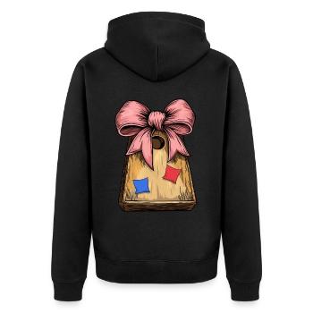 Coquette Bow Cornhole Board Bohnensack Mütter Tag - Unisex Premium Bio Zip Hoodie - Schwarz - Hinten - Nico (187cm)