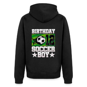 12th birthday Boy Soccer 12 Years Old Gifts - Unisex Premium Bio Zip Hoodie - Schwarz - Hinten - Nico (187cm)