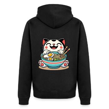 Ramen Nudeln Japanisches Streetwear Anime Kawaii - Unisex Premium Bio Zip Hoodie - Schwarz - Hinten - Nico (187cm)