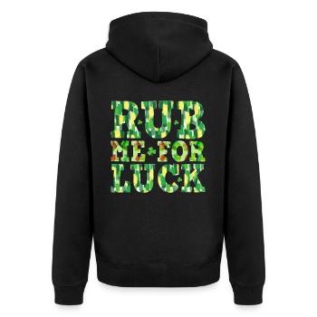 Reib mich für das Glück - Unisex Premium Bio Zip Hoodie - Schwarz - Hinten - Nico (187cm)