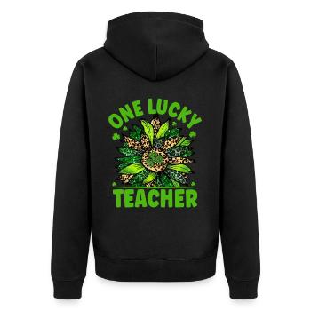 Ein glücklicher Lehrer - Unisex Premium Bio Zip Hoodie - Schwarz - Hinten - Nico (187cm)