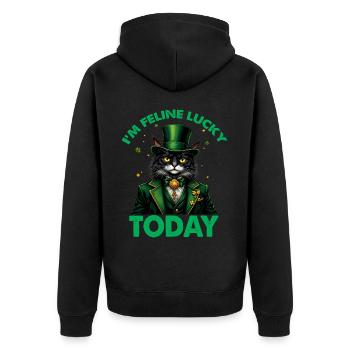 Ich bin feeline Lucky Today - Unisex Premium Bio Zip Hoodie - Schwarz - Hinten - Nico (187cm)