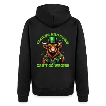 Clover and Cows can't go wrong - Unisex Premium Organic Zip Hoodie - black - Back - Nico (187cm)