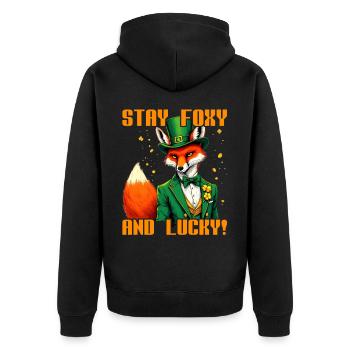 Stay Foxy and Lucky St. Patrick's Day - Unisex Premium Organic Zip Hoodie - black - Back - Nico (187cm)