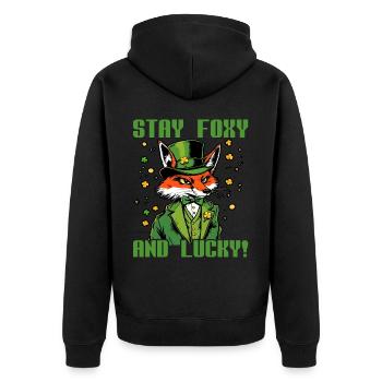 Stay Foxy and Lucky St. Patrick's Day - Unisex Premium Organic Zip Hoodie - black - Back - Nico (187cm)