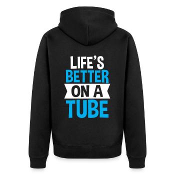 Sommer Float Trip River Tubing Party Beach Outfit - Unisex Premium Bio Zip Hoodie - Schwarz - Hinten - Nico (187cm)