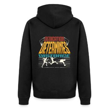 Weitsprung Dedication Determines Distance - Unisex Premium Bio Zip Hoodie - Schwarz - Hinten - Nico (187cm)