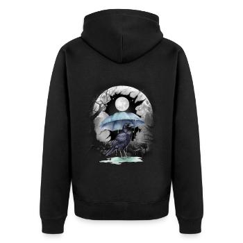 Halloween Bird Raven Crow Crow Forest Moon - Unisex Premium Organic Zip Hoodie - black - Back - Nico (187cm)