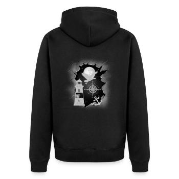 maritime, phare, boussole, ancre, mouette, marin - Veste à capuche bio Premium Unisexe - noir - Dos - Nico (187cm)