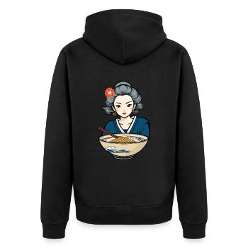 Japanese Ukiyo-E Retro Ramen Aesthetic Noodles - Unisex Premium Organic Zip Hoodie - black - Back - Nico (187cm)