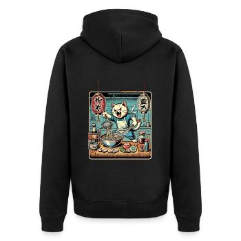 Ramen Noodles Cat Kawaii Retro Ukiyo-E - Unisex Premium Organic Zip Hoodie - black - Back - Nico (187cm)