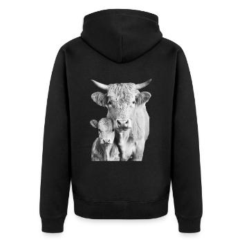 Hochlandrind - Unisex Premium Bio Zip Hoodie - Schwarz - Hinten - Nico (187cm)