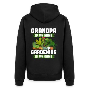 Amoureux des plantes Jardinage Papi - Veste à capuche bio Premium Unisexe - noir - Dos - Nico (187cm)