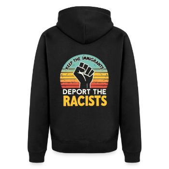 Antirassismus Vielfalt, Gerechtigkeit & Gleichheit - Unisex Premium Bio Zip Hoodie - Schwarz - Hinten - Nico (187cm)