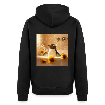 Pinguin - Unisex Premium Bio Zip Hoodie - Schwarz - Hinten - Nico (187cm)