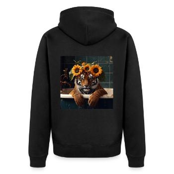 Tiger - Unisex Premium Bio Zip Hoodie - Schwarz - Hinten - Nico (187cm)
