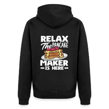 Relax The Pancake Maker is here - Unisex Premium Organic Zip Hoodie - black - Back - Nico (187cm)
