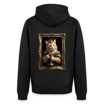 Medieval Cat in Picture Frame Art Crown - Unisex Premium Organic Zip Hoodie - black - Back - Nico (187cm)