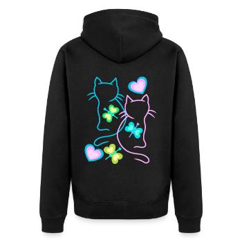 Katzen Sommer Kind Kinder Kätzchen Retro 80er - Unisex Premium Bio Zip Hoodie - Schwarz - Hinten - Nico (187cm)